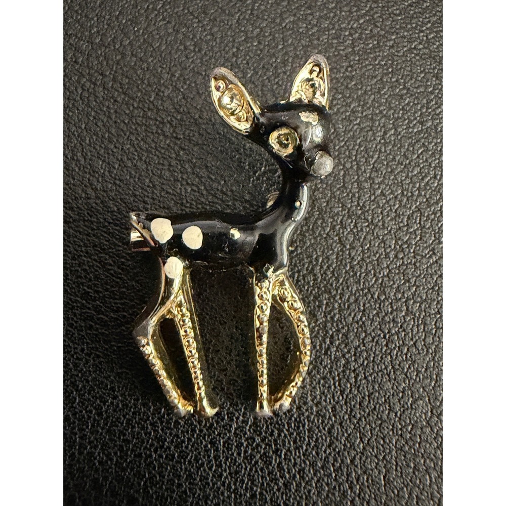 Vintage Spotted Deer Brooch Set of 2 Black Enamel Pin Mini READ - Picture 4 of 9